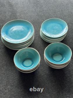 Nicole Miller Home Turquoise Aqua Blue Crackle Dinner Plate, Salad Plate & Bowls