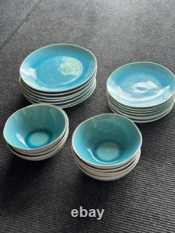 Nicole Miller Home Turquoise Aqua Blue Crackle Dinner Plate, Salad Plate & Bowls
