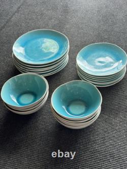 Nicole Miller Home Turquoise Aqua Blue Crackle Dinner Plate, Salad Plate & Bowls