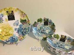 Nicole Miller MELAMINE 12 Pcs Dinner Plates & Salad Bowls Set Hydrangea Floral