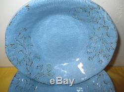 Nicole Miller Set 12 Blue Bowl Salad Dinner Plate Melamine Scroll Crackle Rustic