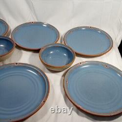 Noritake Southwest Stoneware BLUE ADOBE 6 Dinner Plates & 2 Bowls Made In Japan