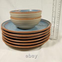 Noritake Southwest Stoneware BLUE ADOBE 6 Dinner Plates & 2 Bowls Made In Japan