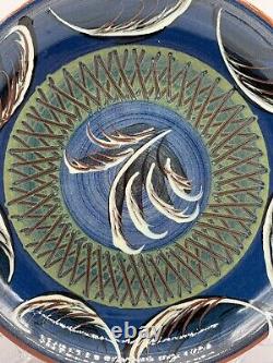 Norwegian Pottery hand painted Redware Plates Set of 4, Signed, blue home decor