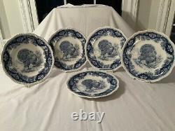 Old Copeland Spode blue set of 5 Turkey 10 3/4 dinner plates