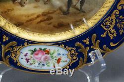 Old Paris Sevres Style Hand Painted Napoleonic Battle Cobalt Gold & Floral Plate