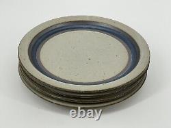 Otagiri Stoneware Horizon Dinner Plates 10 1/2 Set of 4 Blue Stripe Vintage