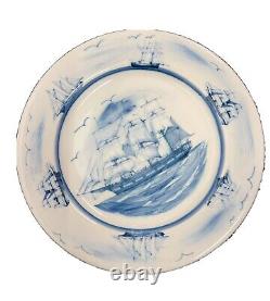 Oxney Green Nautical Sailing Ships Blue Dinner plate 10 3/4 Excellent Conditoon