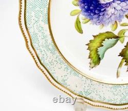 Pair Royal Crown Derby Porcelain Botanical 9.75 in Plates c1820 Blue Enamel
