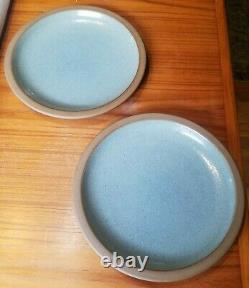 Pair of 1994 Edith Heath 10.25 10 1/4 Rim Dinner Plates Blue Green Glaze (C)