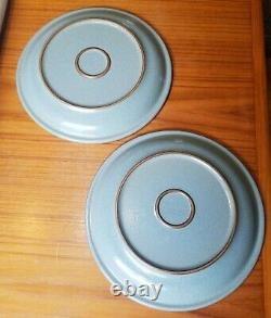 Pair of 1994 Edith Heath 10.25 10 1/4 Rim Dinner Plates Blue Green Glaze (C)