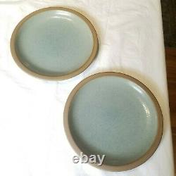 Pair of 1994 Edith Heath 10.25 10 1/4 Rim Dinner Plates Blue Green Glaze (C)