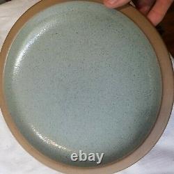 Pair of 1994 Edith Heath 10.25 10 1/4 Rim Dinner Plates Blue Green Glaze (C)