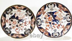 Pair of Antique Royal Crown Derby Imari 10 Plates Hand Painted & Gilt England