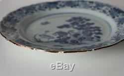 Pair of Chinese Export Blue and White Porcelain Dinner Plates, scalloped rims