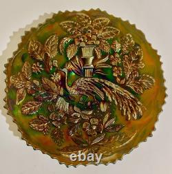 Peacock at The Urn Cobalt Blue Carnival Glass Plate