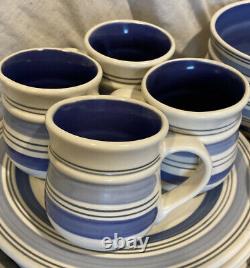 Pfaltzgraff Rio Blue Ring Dinner & Salad Plates Bowls Coffee Cups 14-pcs MINT