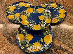 Pier 1 Blue Medallion Lemons 4 Melamine Dinner Plates New Set Provence Style