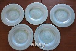Pier 1 Turquoise Alabaster Swirl Glass Round Dinner Plates 11 Set Of 5