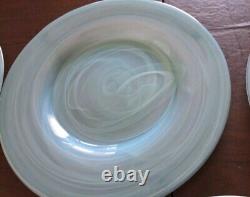 Pier 1 Turquoise Alabaster Swirl Glass Round Dinner Plates 11 Set Of 5
