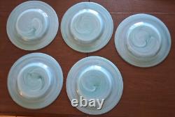 Pier 1 Turquoise Alabaster Swirl Glass Round Dinner Plates 11 Set Of 5