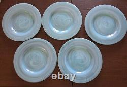 Pier 1 Turquoise Alabaster Swirl Glass Round Dinner Plates 11 Set Of 5