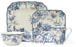 Porcelain Blue White Dishes Plates Bowl Mug Bird Dinnerware Service Set 16