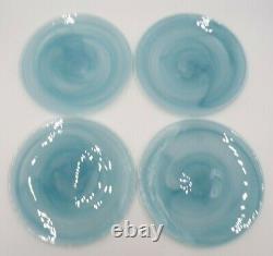 Pottery Barn Alabaster Glass Dinner Plates Swirl Marbleized 11.75 Aqua S/4#9918
