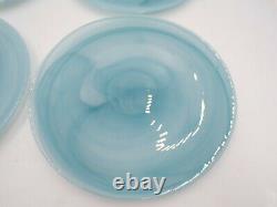 Pottery Barn Alabaster Glass Dinner Plates Swirl Marbleized 11.75 Aqua S/4#9918