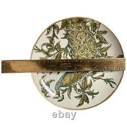 Pottery Barn Peacock Plates Art Nouveau Style Green Blue Gold Trim 9.5 Set 10