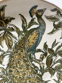 Pottery Barn Peacock Plates Art Nouveau Style Green Blue Gold Trim 9.5 Set 10