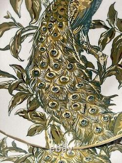Pottery Barn Peacock Plates Art Nouveau Style Green Blue Gold Trim 9.5 Set 10