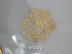 Pouyat JPL Limoges France LUNCHEON 6 Plates Cobalt Blue Encrusted Gold Used 8.5