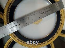 Pouyat JPL Limoges France LUNCHEON 6 Plates Cobalt Blue Encrusted Gold Used 8.5