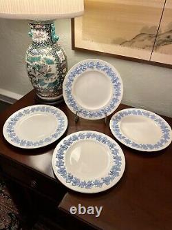 QUEEN'S WARE Wedgwood Embossed Lavender Blue on Cream Dinner Plates (4)