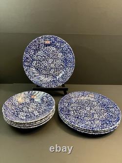 Queen's Blue White Floral Dinnerware Set 8pc Plates Bowls Made England New