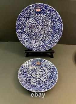Queen's Blue White Floral Dinnerware Set 8pc Plates Bowls Made England New