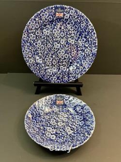 Queen's Blue White Floral Dinnerware Set 8pc Plates Bowls Made England New