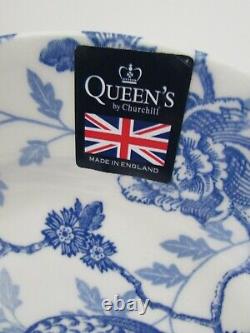 Queen's Blue & White KUJAKU Bird Pheasant Dinner Plates Set 6