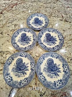 Queen's Myott Factory Blue Thanksgiving Turkey 10 Dinner Plates. 5