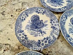 Queen's Myott Factory Blue Thanksgiving Turkey 10 Dinner Plates. 5