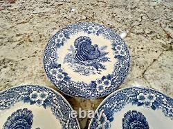 Queen's Myott Factory Blue Thanksgiving Turkey 10 Dinner Plates. 5