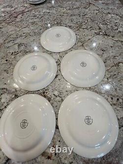 Queen's Myott Factory Blue Thanksgiving Turkey 10 Dinner Plates. 5