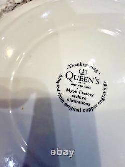 Queen's Myott Factory Blue Thanksgiving Turkey 10 Dinner Plates. 5