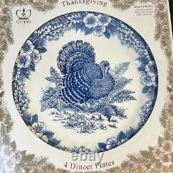 Queens Myott Factory Churchill Thanksgiving Turkey Dinner Plates Blue 10 Set 4