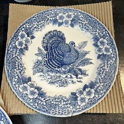 Queens Myott Factory Churchill Thanksgiving Turkey Dinner Plates Blue 10 Set 4