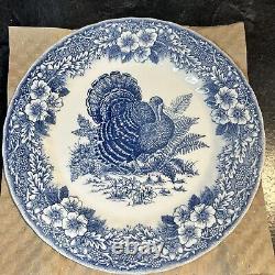 Queens Myott Factory Churchill Thanksgiving Turkey Dinner Plates Blue 10 Set 4