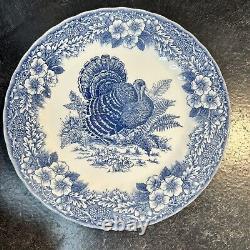Queens Myott Factory Churchill Thanksgiving Turkey Dinner Plates Blue 10 Set 4