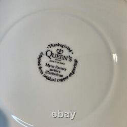Queens Myott Factory Churchill Thanksgiving Turkey Dinner Plates Blue 10 Set 4
