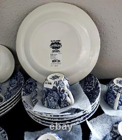 RALPH LAUREN FADED PEONY BURLEIGH DINNER PLATE+TEA CUP & SAUCER+ PASTA BOWL34pc